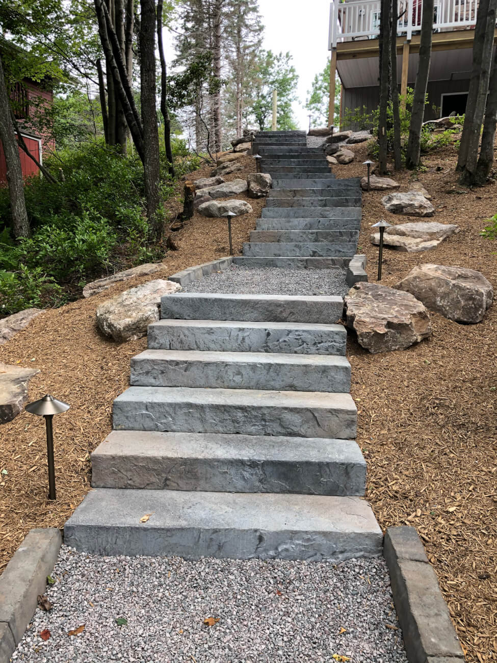 Techo-Bloc paver steps with integrated landscape lighting